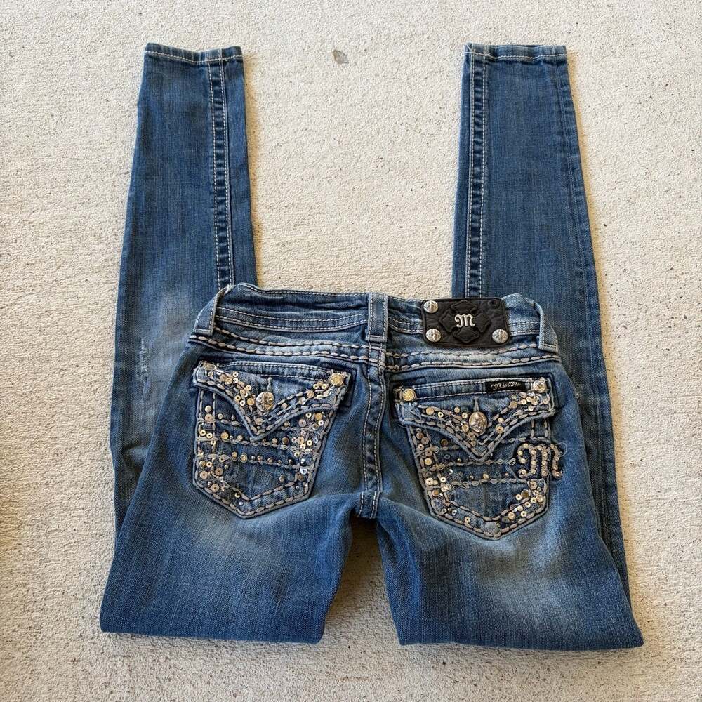 Miss Me Low Rise Women's Skinny Jeans Size 23 Blinged Out Denim
